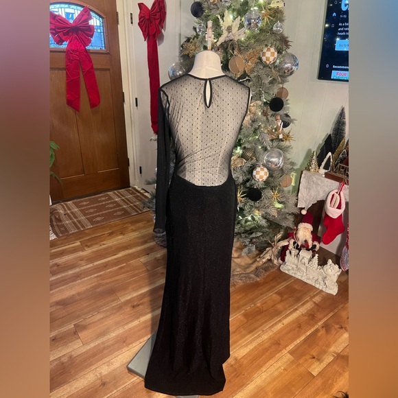 ABS Allen Shwartz Asymmetric V-Neck And Mesh Shimmer Evening Gown Dress Medium - Picture 6 of 7